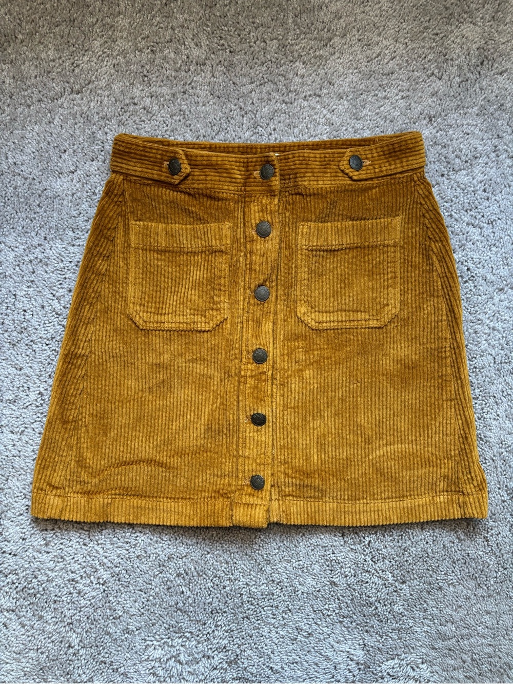 Madewell Mustard Corduroy Button-Front Mini Skirt